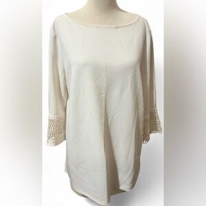 Ann Taylor Women’s Cream Lace Bell Cuff Blouse Size L  Elegant Work & Casual Top